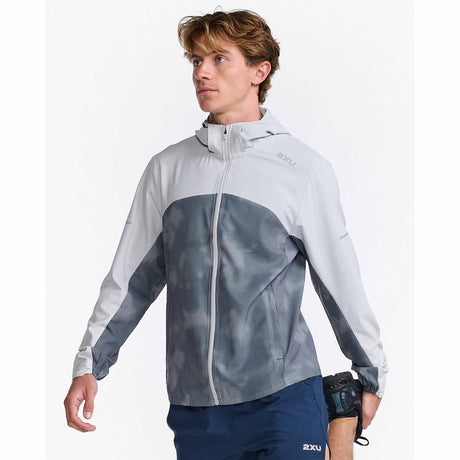 2XU Aero Jacket manteau de course à pied à l'épreuve de l'eau homme - Harbor Mist / Halftone Camo Turbulence