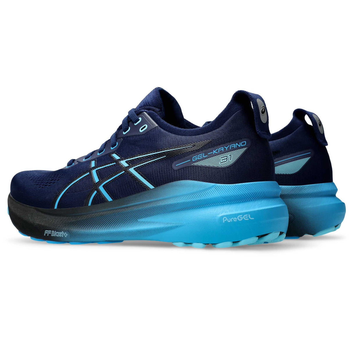 ASICS Gel-Kayano 31 souliers de course homme paire lateral -Blue Expanse / Digital Aqua