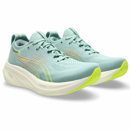 Asics Nimbus 26 Women's Running Shoes - Light Celadon / Safety Yellow