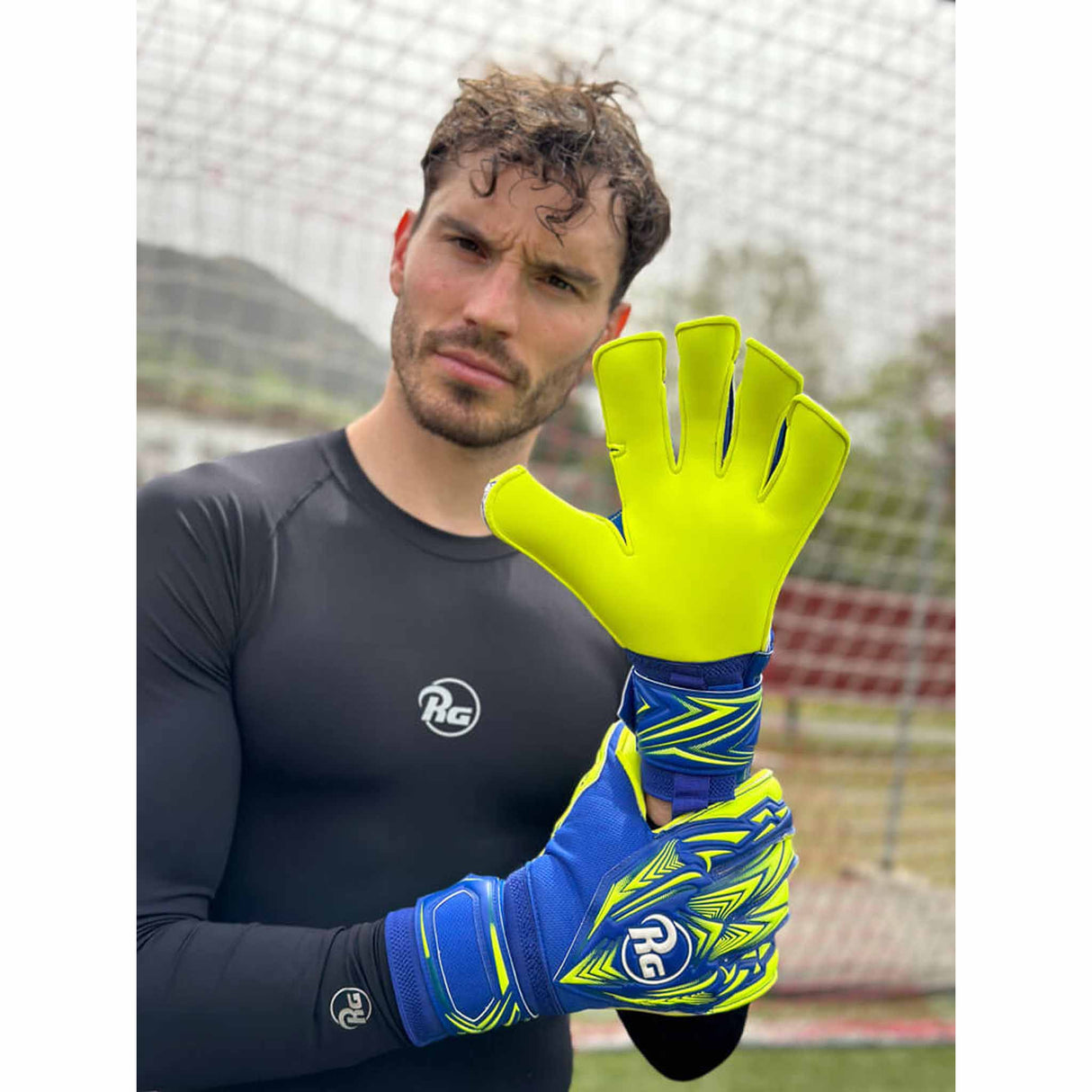 RG Goalkeeper Gloves Bacan Replica gants de gardien de but de soccer - Bleu / Jaune Néon