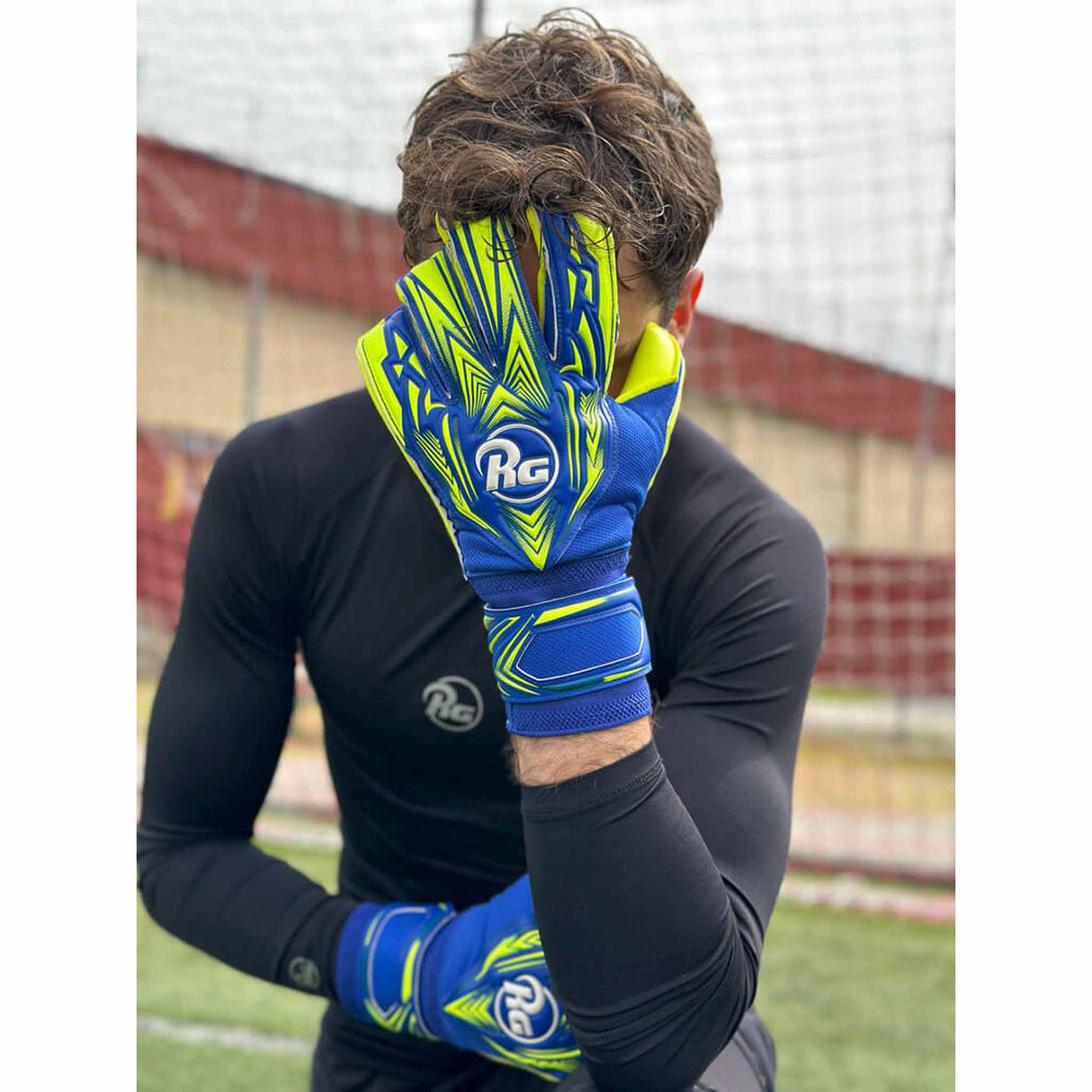 RG Goalkeeper Gloves Bacan Replica gants de gardien de but de soccer - Bleu / Jaune Néon