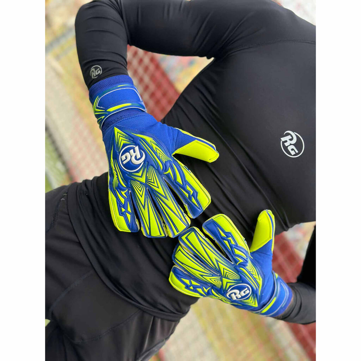 RG Goalkeeper Gloves Bacan Replica gants de gardien de but de soccer - Bleu / Jaune Néon