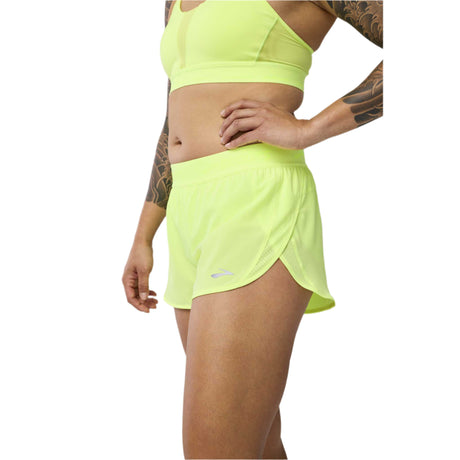 Brooks Breakaway short de course à pied 2,5 po femme latéral - Neo Yellow