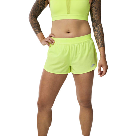 Brooks Breakaway short de course à pied 2,5 po femme face - Neo Yellow