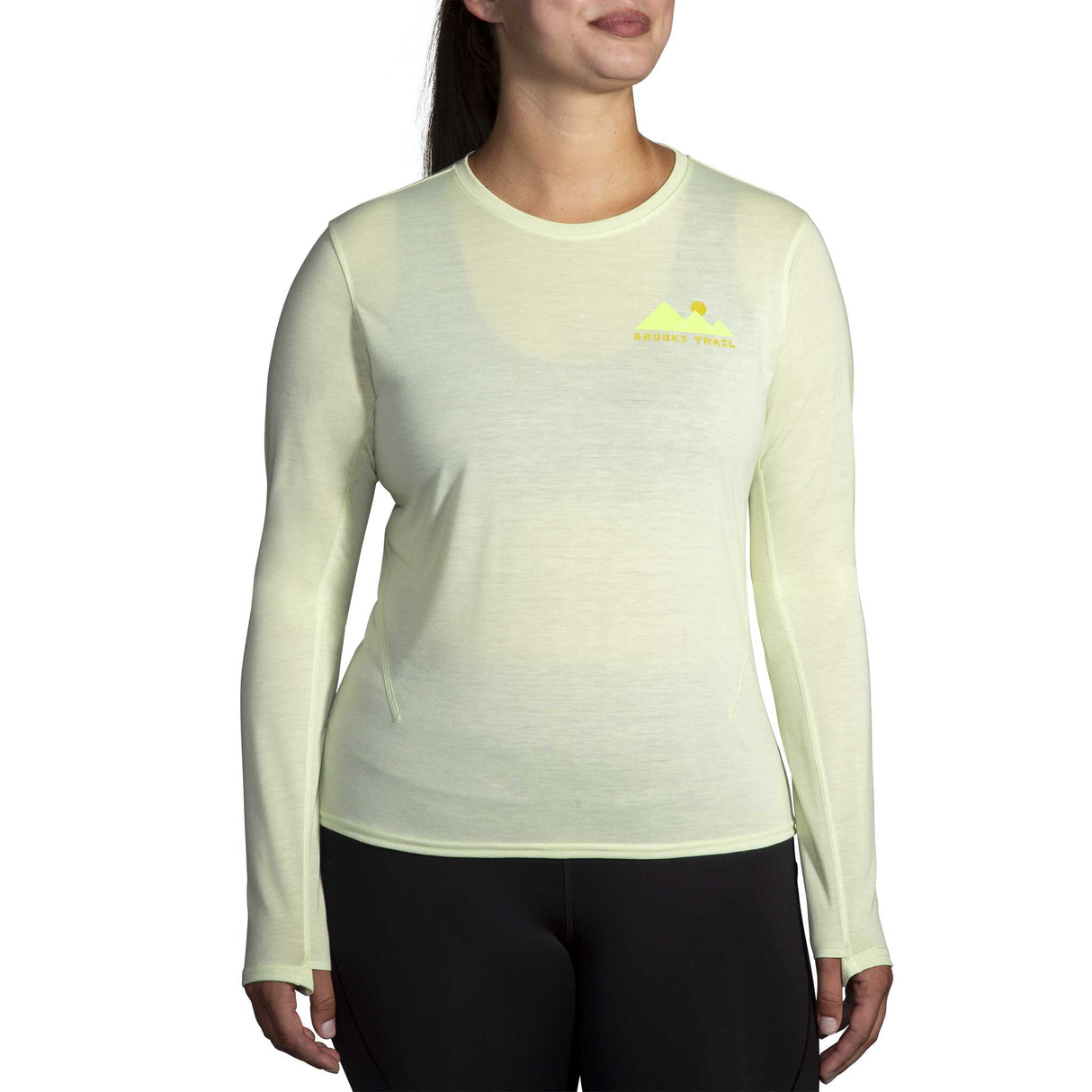 Brooks Distance 3.0 chandail de course à manches longues femme face - Lt Meadow / Runner High