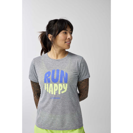 Brooks Distance 3.0 t-shirt de course à manches courtes femme face -Heather Ash / Run Happy