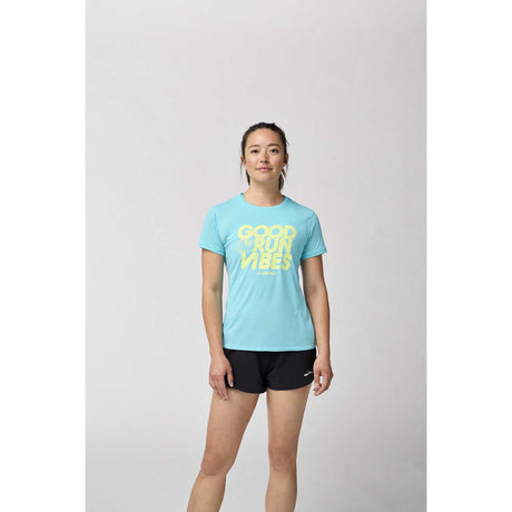 Brooks Distance 3.0 t-shirt de course à manches courtes femme live - Strobe Blue / Good Run Vibes