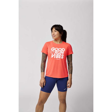 Brooks Distance 3.0 t-shirt de course à manches courtes femme live -Neo Cayenne / Good Run Vibes