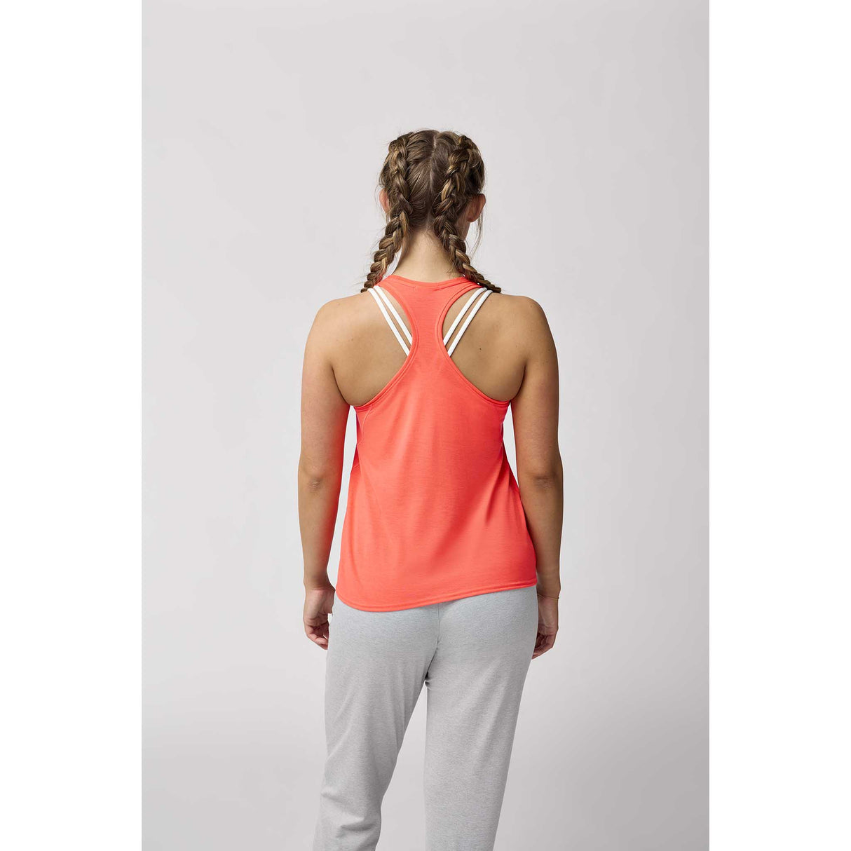 Brooks Distance 3.0 tank top course femme dos -Neo Cayenne / Good Run Vibes