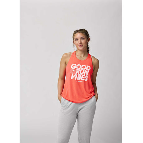 Brooks Distance 3.0 tank top course femme live -Neo Cayenne / Good Run Vibes