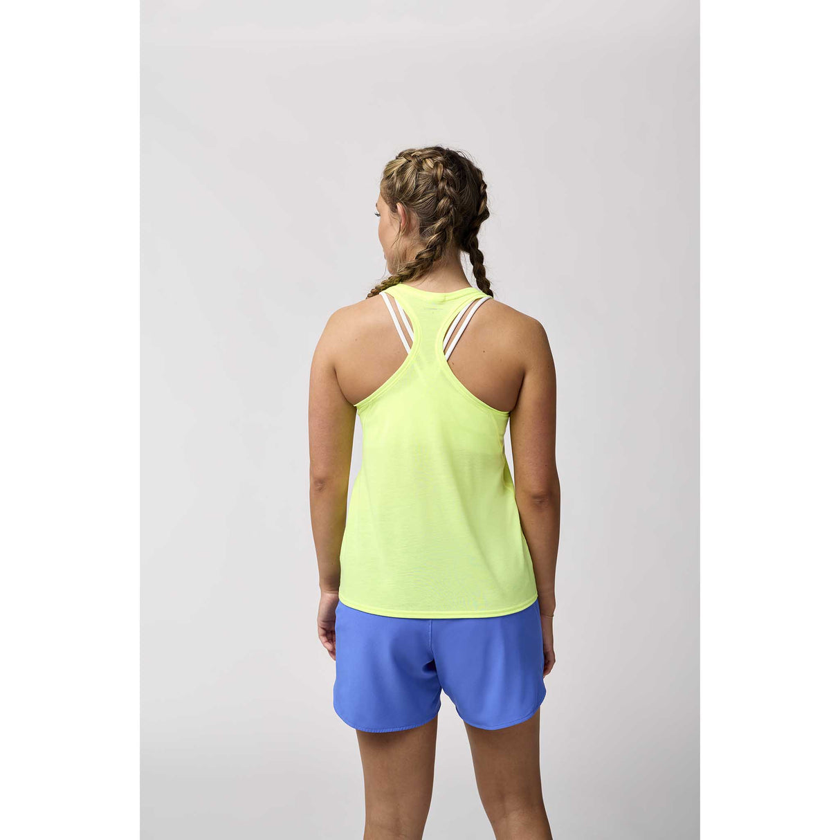 Brooks Distance 3.0 tank top course femme dos - Neo Yellow / Run Happy