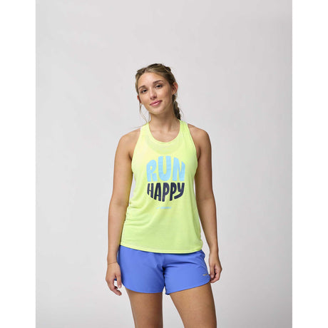 Brooks Distance 3.0 tank top course femme live - Neo Yellow / Run Happy