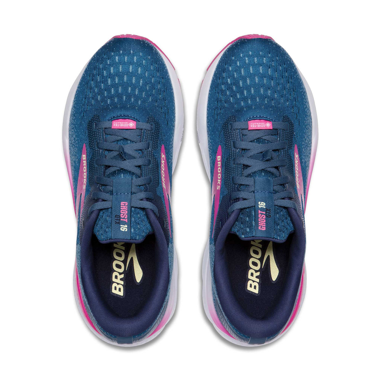 Brooks Ghost 16 GTX chaussures de course femme empeigne- Moroccan Blue / Pink / Yellow