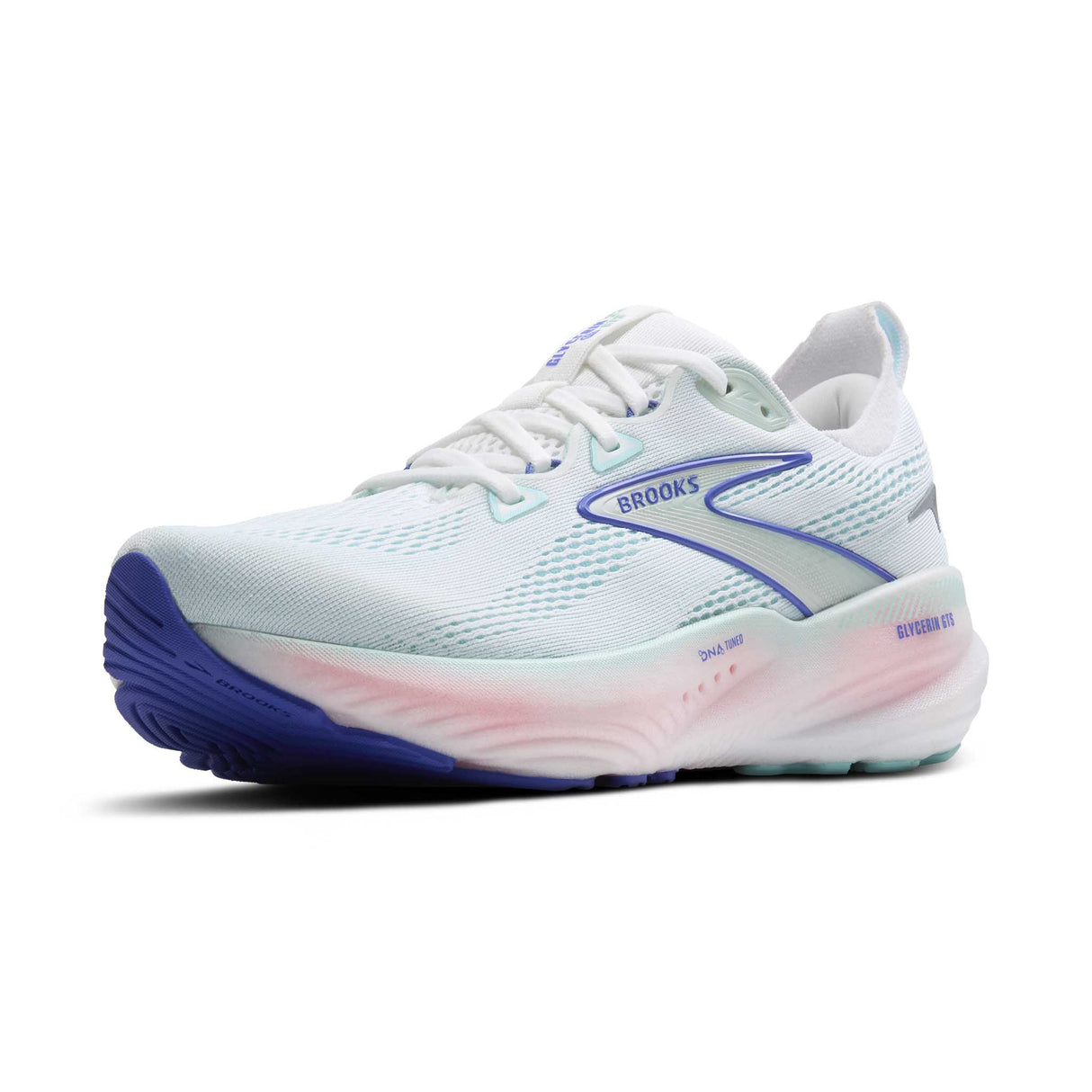 Souliers de course femme Brooks Glycerin GTS 22 pointe - White / Limpet Shell / Amparo Blue