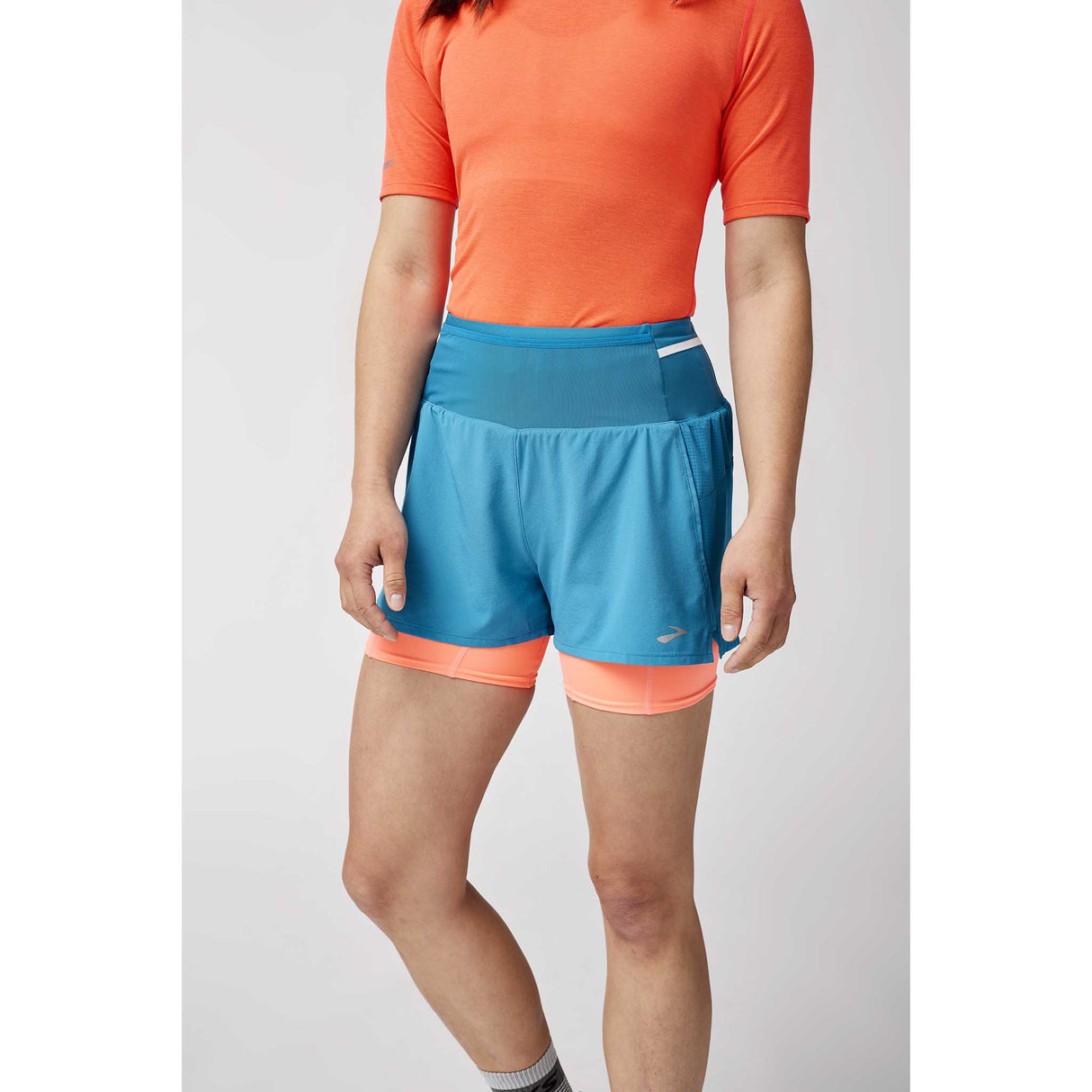 Brooks High Point short de course à pied 3 po 2-en-1 2.0 femme face - Celestial / Neo Ember