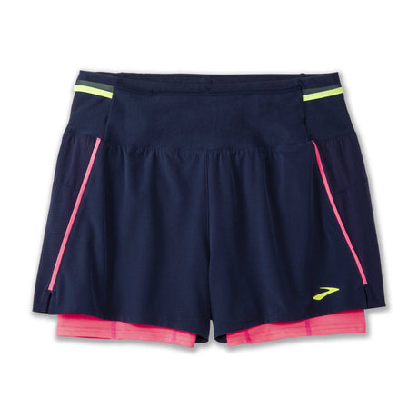 Brooks High Point short de course à pied 3 po 2-en-1 2.0 femme - Navy / Neo Pink