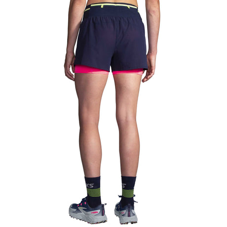 Brooks High Point short de course à pied 3 po 2-en-1 2.0 femme dos live - Navy / Neo Pink