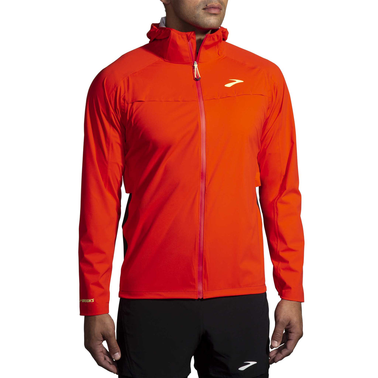 Brooks High Point Waterproof Jacket de course homme face - Cherry Tomato / Phantom Grey