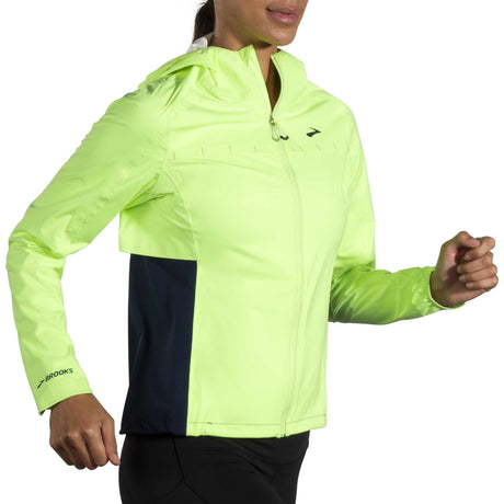 Brooks High Point Waterproof Jacket de course femme action - Lime / Navy 