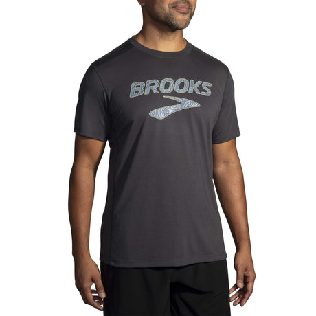 Brooks Distance t-shirt de course à pied à manches courtes 3.0 homme face -Phantom Grey / Brooks Trail