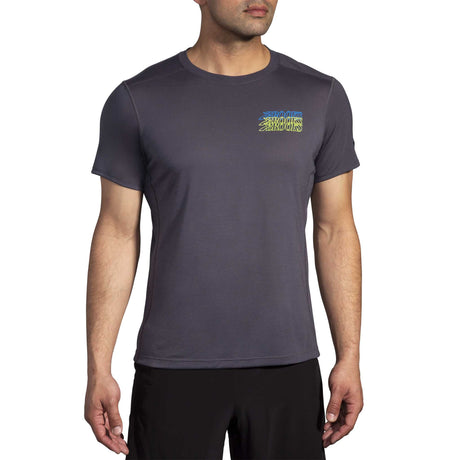 Brooks Distance t-shirt de course à pied à manches courtes 3.0 homme face - Asphalt / BR Stack