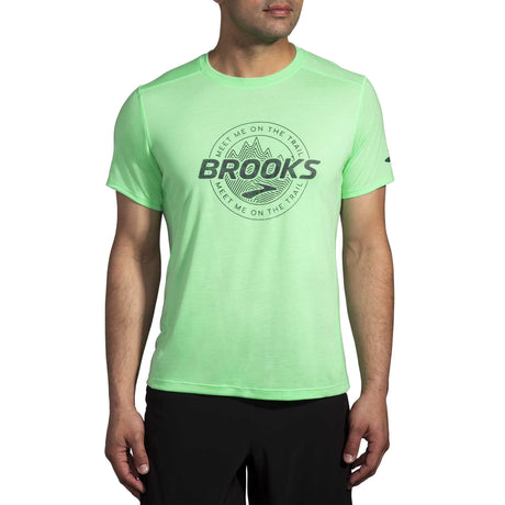 Brooks Distance t-shirt de course à pied à manches courtes 3.0 homme face- Hyper Green / Brooks Trail