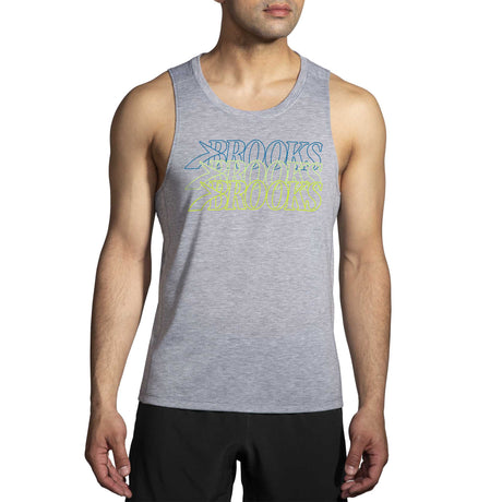 Brooks Distance Tank 3.0 camisole sans manches course homme face- Htr Ash / BR Stack