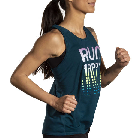 Brooks Distance 3.0 tank top course femme action- Ocean Drive / Run Happy