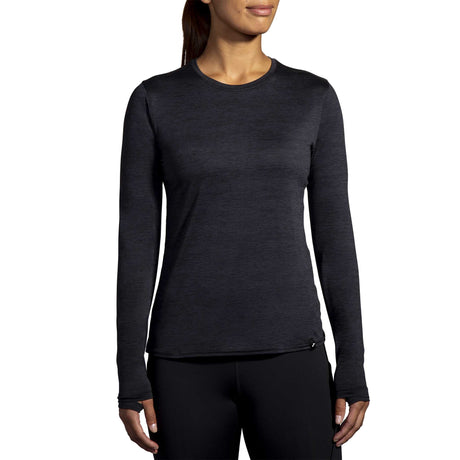 Brooks Luxe chandail de course à manches longues femme face - Heather Deep Black