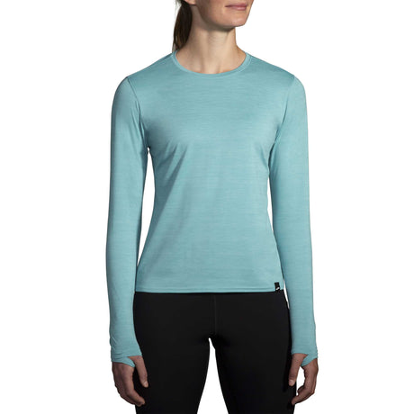 Brooks Luxe chandail de course à manches longues femme face - Heather Aqua