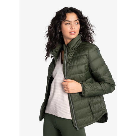 Lolë manteau court en duvet Emeline femme ouvert-kombu