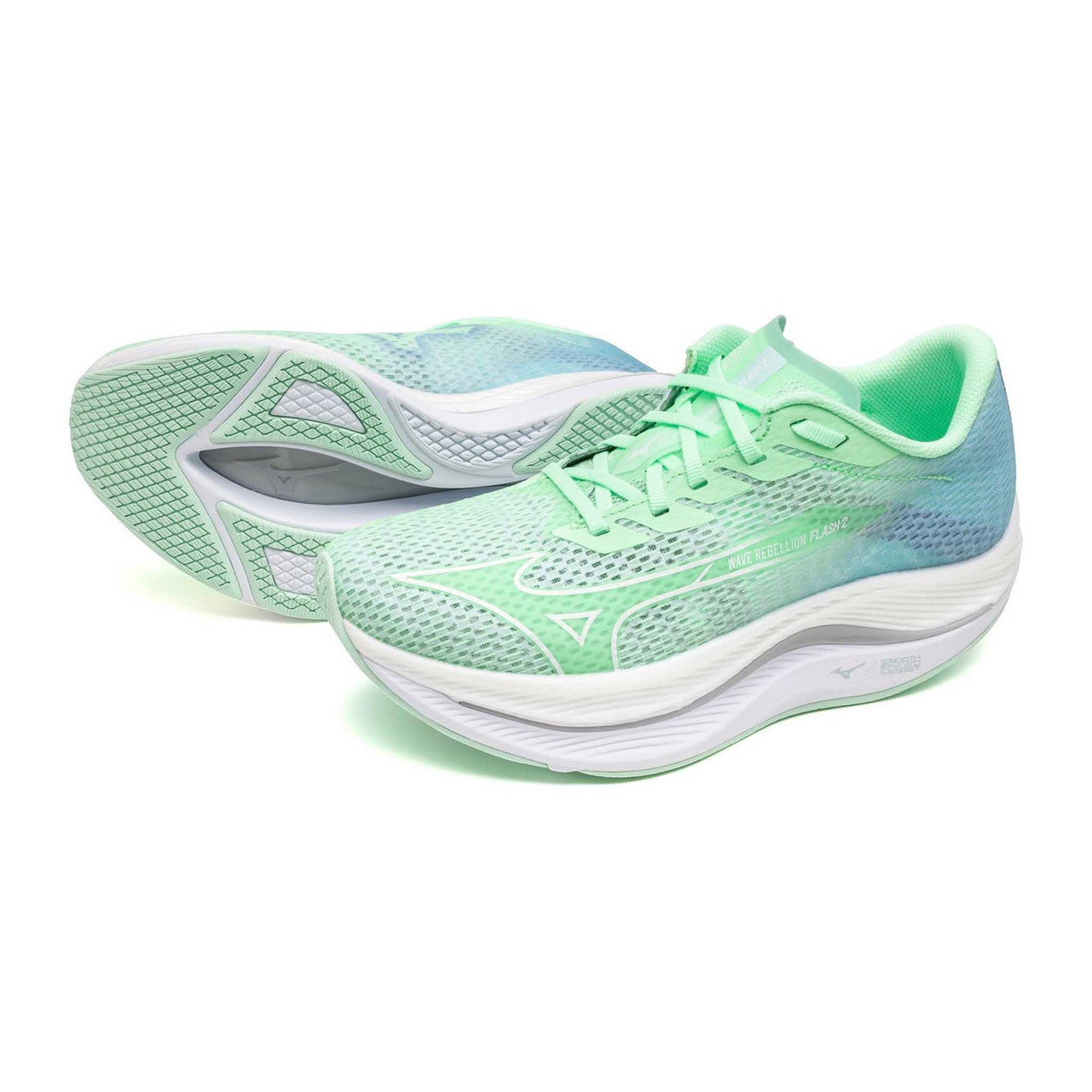 Mizuno Wave Rebellion Flash 2 chaussures de course femme paire - Neo Mint / White