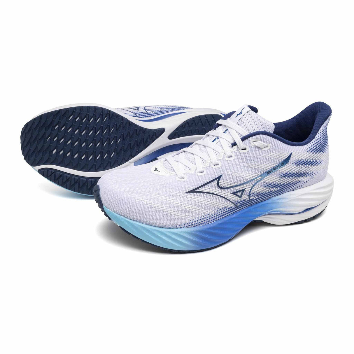 Mizuno Wave Rider 28 chaussures de course à pied pour homme - White / Estate Blue