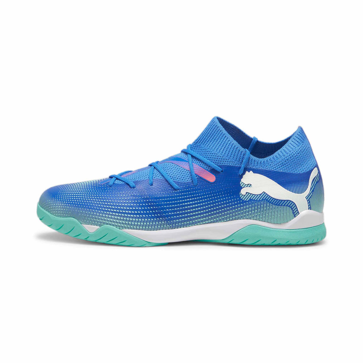 Puma Future 7 Match IT Futsal chaussures de soccer intérieur adulte - Bluemazing / Puma White / Electric Peppermint