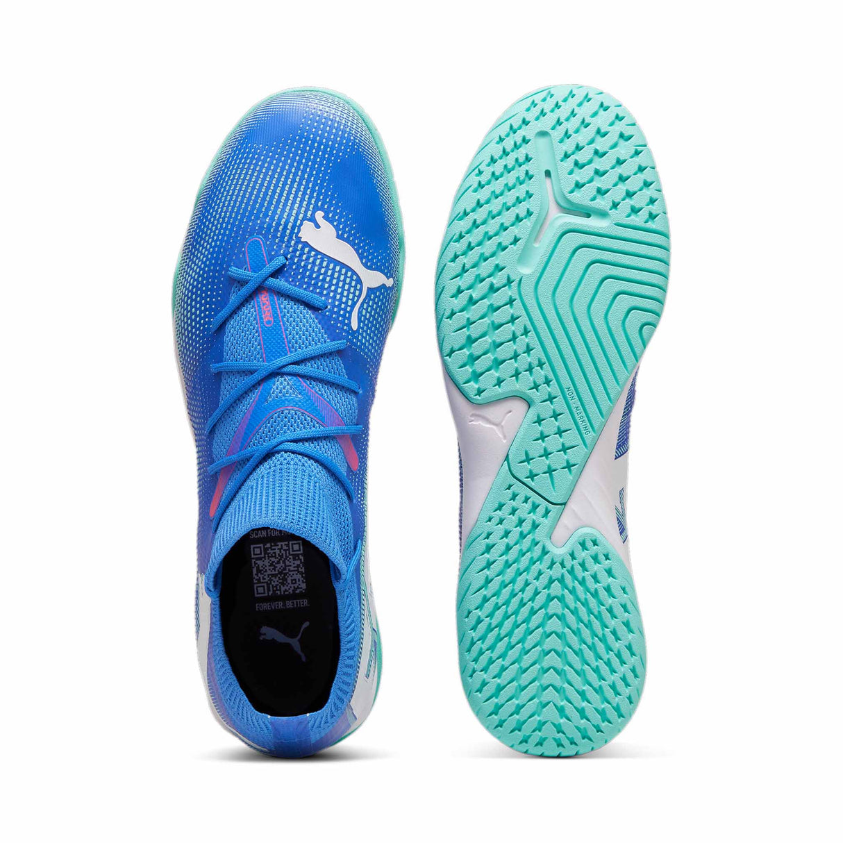 Puma Future 7 Match IT Futsal chaussures de soccer intérieur adulte - Bluemazing / Puma White / Electric Peppermint