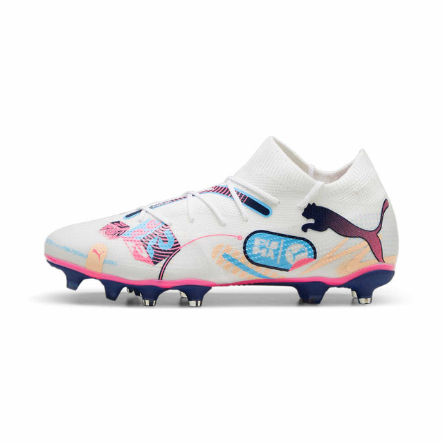 Puma Future 7 Match Vol. Up FG/AG chaussures de soccer à crampons - Puma White / Luminous Blue / Poison Pink