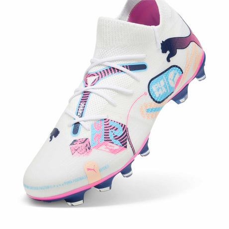 Puma Future 7 Match Vol. Up FG/AG chaussures de soccer à crampons - Puma White / Luminous Blue / Poison Pink