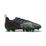 Puma Future 8 Play JR FG/AG Soccer Cleats lateral - Puma Black / Puma Silver / Fluo Green