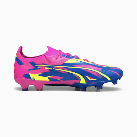 Puma Ultra Ultimate Energy FG/AG chaussures de soccer a crampons lateral- Pink / Ultra Blue / Yellow Alert