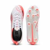 Puma Ultra 5 Play FG/AG JR Soccer Cleats - Puma White / Puma Black / Glowing Red