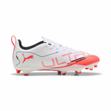 Puma Ultra 5 Play FG/AG JR Soccer Cleats - Puma White / Puma Black / Glowing Red