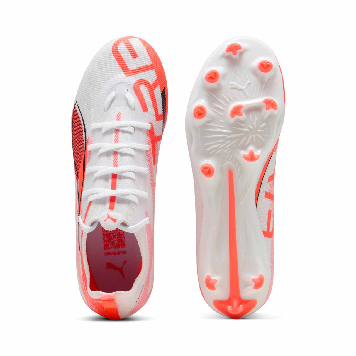 Puma Ultra 5 Pro FG JR Soccer Cleats - Puma White / Puma Black / Glowing Red