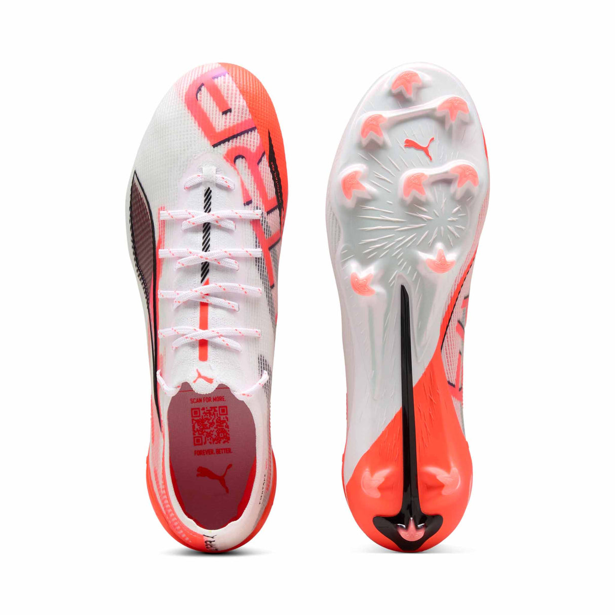 Puma Ultra 5 Ultimate FG Soccer Cleats - Puma White / Puma Black / Glowing Red