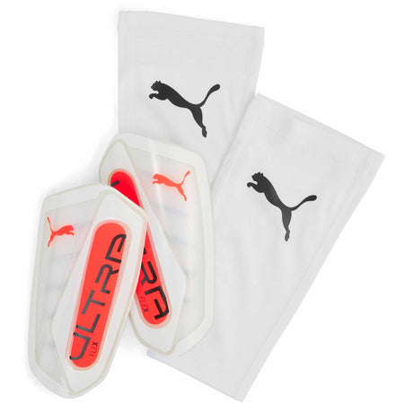 Puma Ultra Flex Sleeve Shinguards- Puma White / Glowing Red