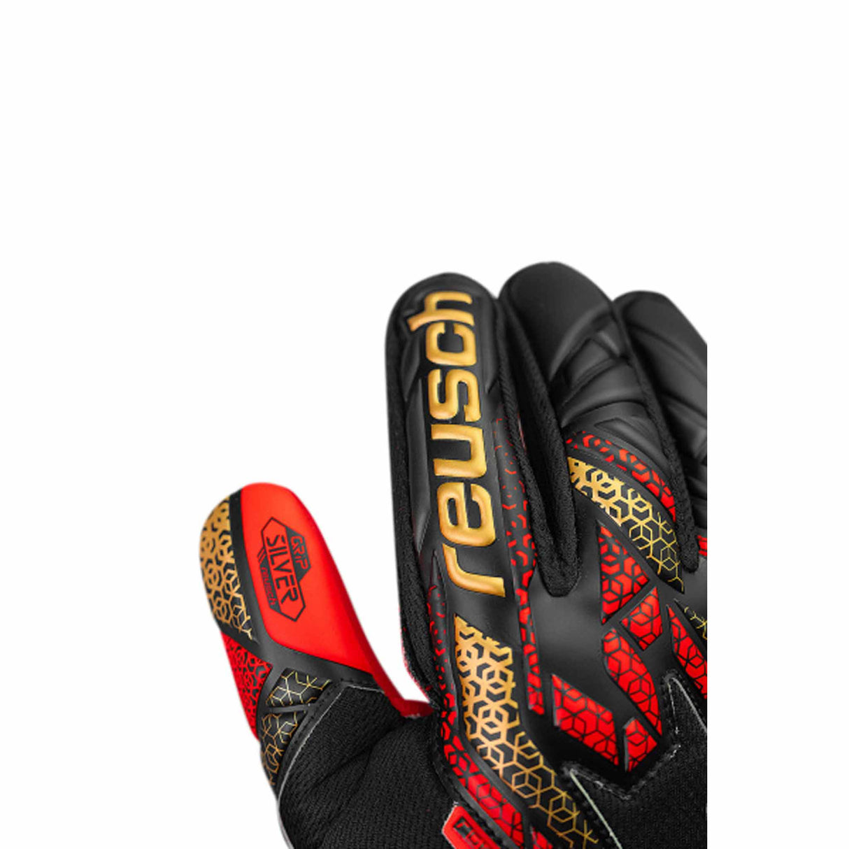 Reusch Attrakt Silver Goalkeeper Gloves - Black / Gold / Fiery Red