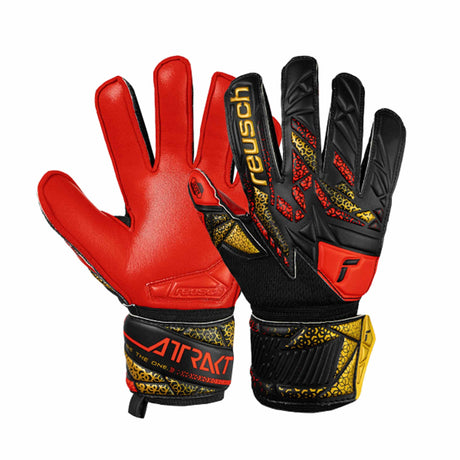 Reusch Attrakt Silver Junior Goalkeeper Gloves - Black / Gold / Fiery Red