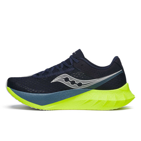 Saucony Endorphin Pro 4 souliers de course homme lateral - navy / citron