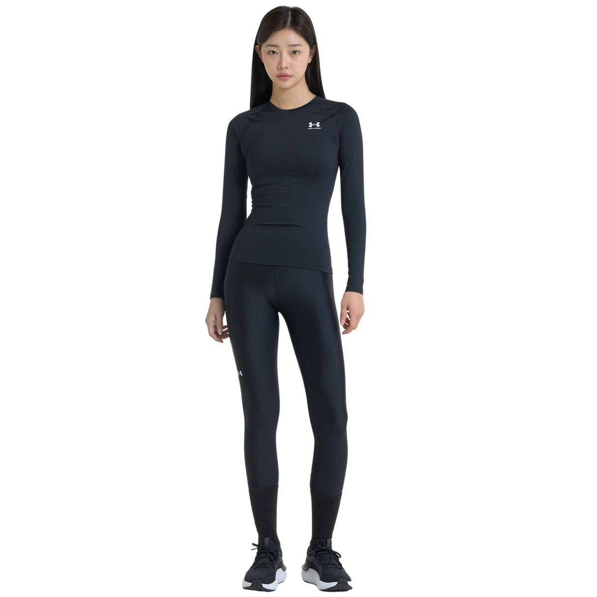 UA HeatGear Armour Compression Manches Longues Femme - Noir / Blanc