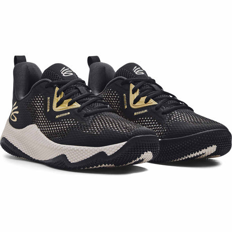 UA Curry Hovr Splash-3 chaussures de basketball - Noir / Gris / Or Métallique