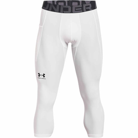 UA HeatGear Armour Leggings 3/4 pantalons de compression pour homme - Blanc / Noir